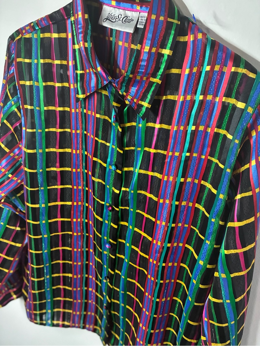 Yves St. Clair Black Multicolor Striped Plaid Button-Down Shirt - Picture 4 of 7